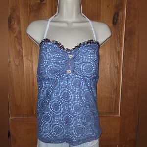 Lucky Brand Blue Patterned Swim Top